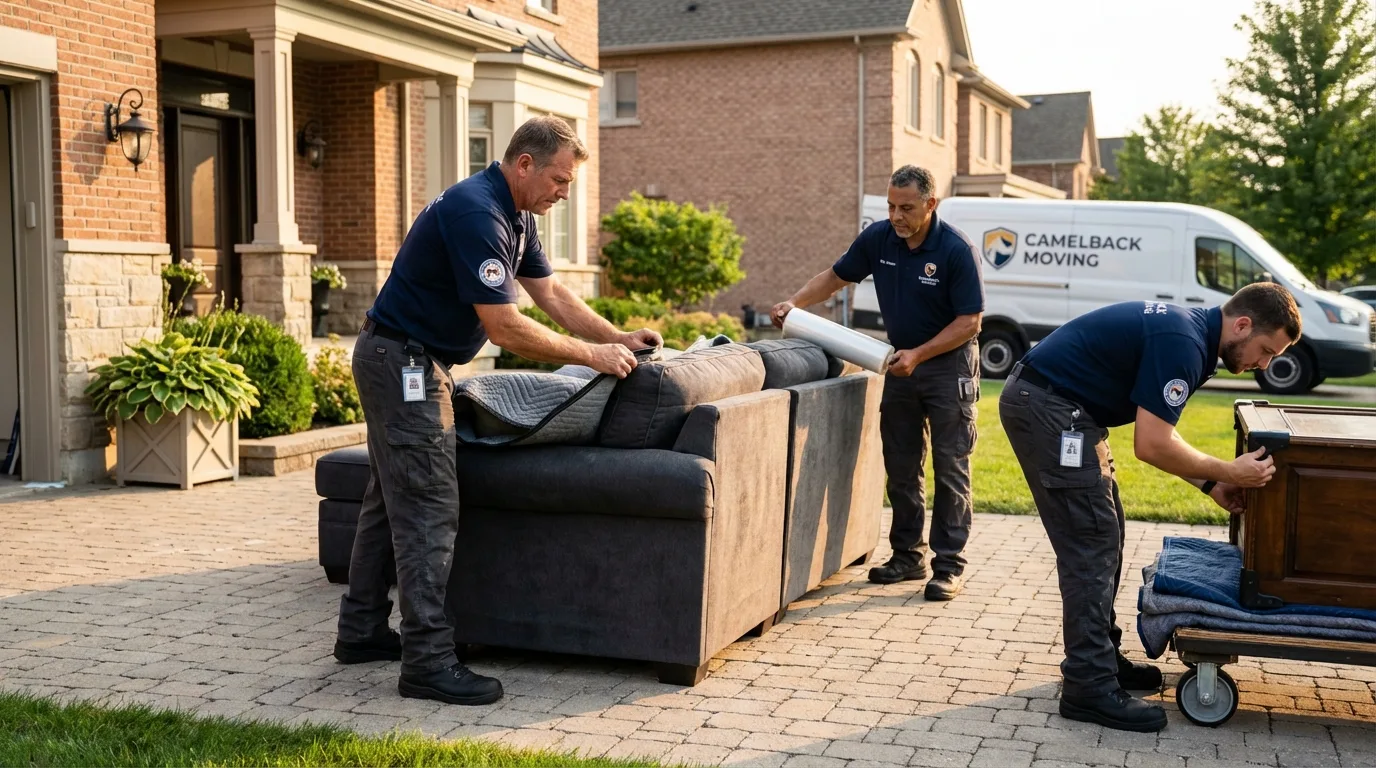 Large estate moving crew wrapping furniture in Marstons Mills, MA